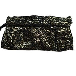 Express Black & Gold Cheetah Print Y2K 80's Ruffle Zipper Top Clutch Bag
